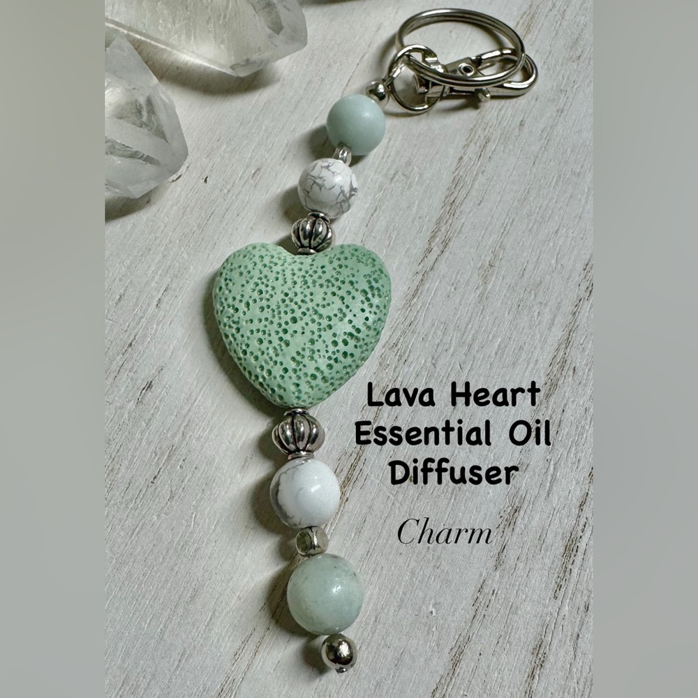 2/$40 - Lava Heart Essential Oil Diffuser Amazonite & Howlite Bag Charm/Keychain